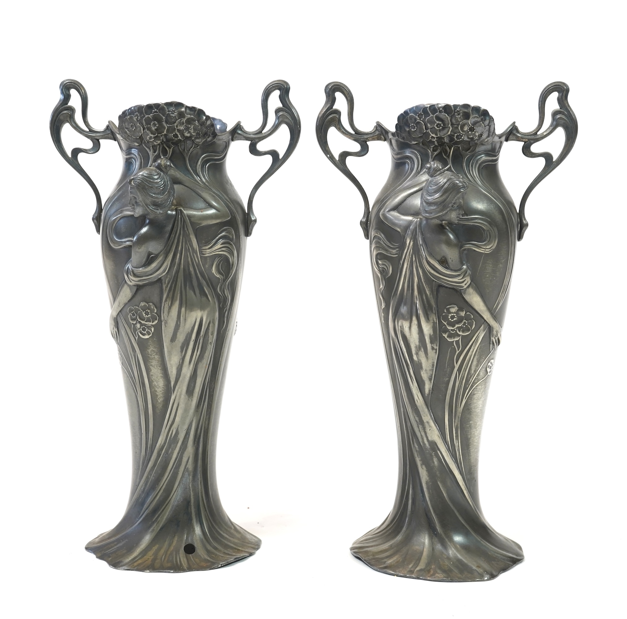 WMF: A pair of Art Nouveau pewter vases